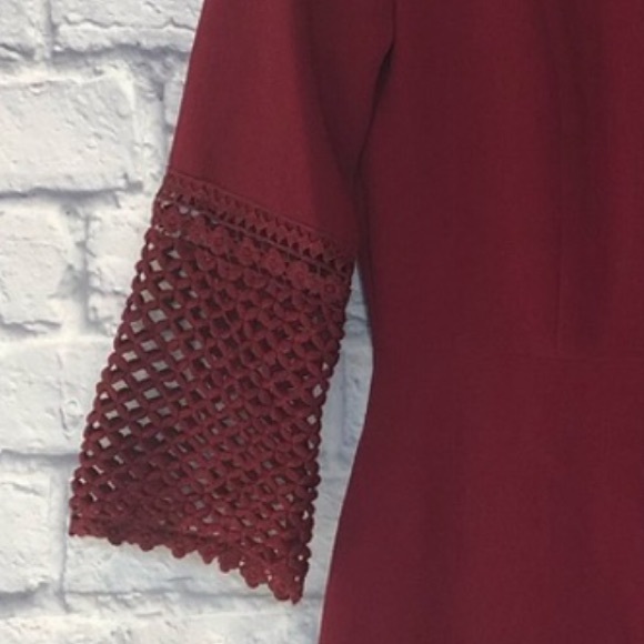 Karl Lagerfeld Wine Red Eyelet Detailed Lined Sheath Dress - Picture 6 of 13